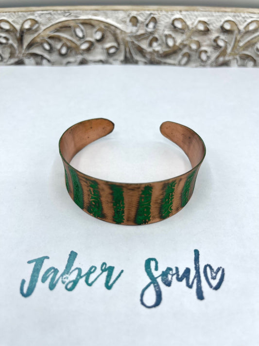 Copper Patina Cuff Bracelet - Green Stripe