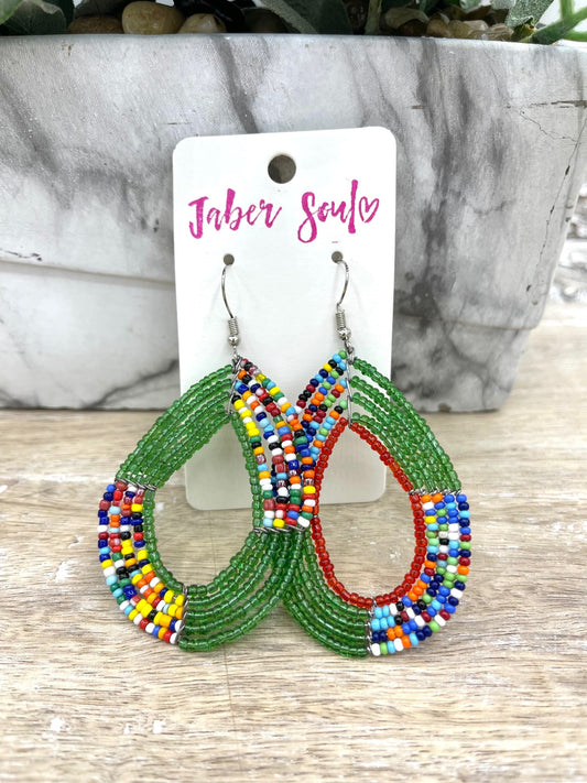 Green Sparkle Kenyan Beaded Earrings