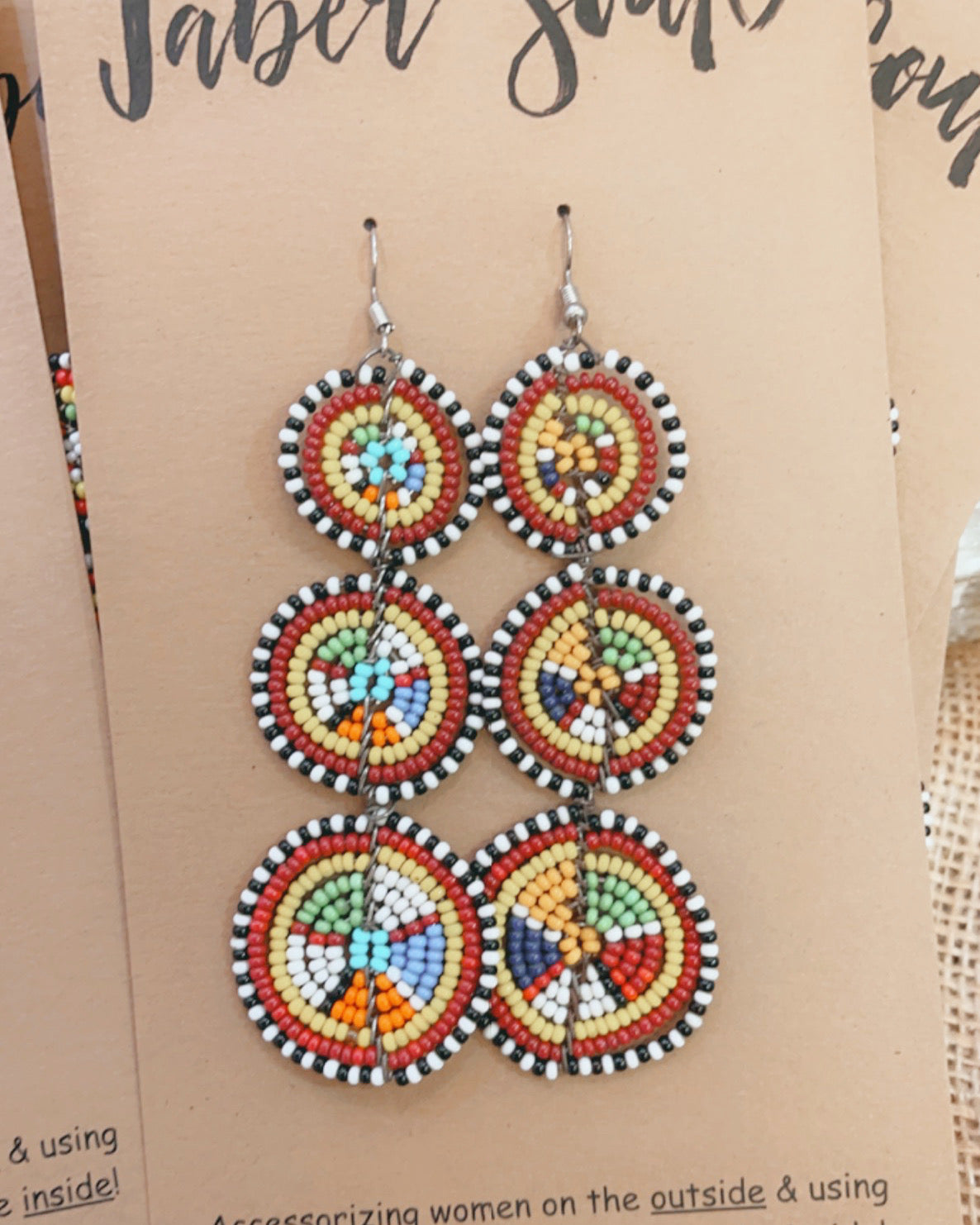 Colorful 3 Circle Beaded Kenyan Earrings