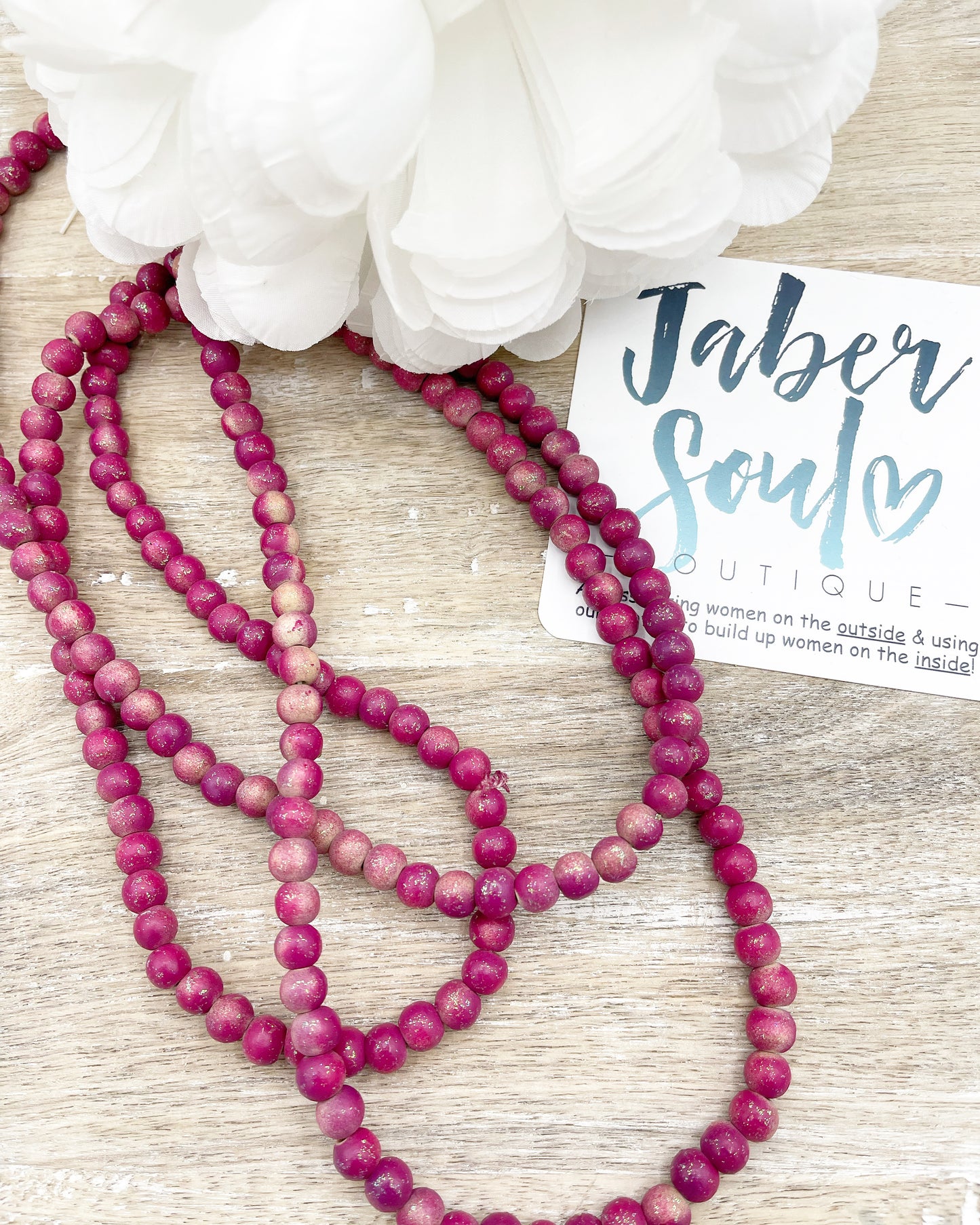 Fuchsia Hand Dyed Teakwood Beads Necklace