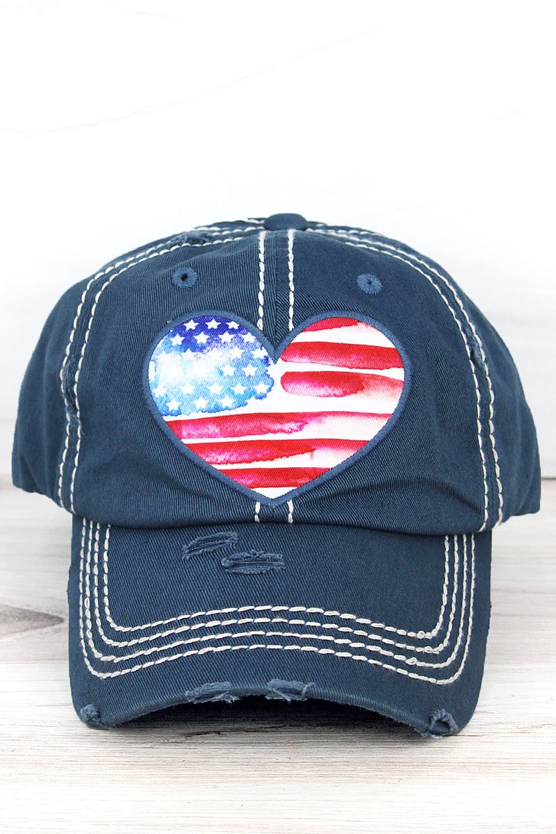 Distressed Blue Watercolor American Flag Heart Hat
