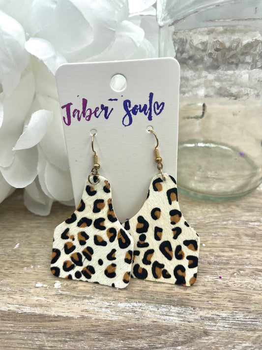 Leopard Print Cow Tag Earrings