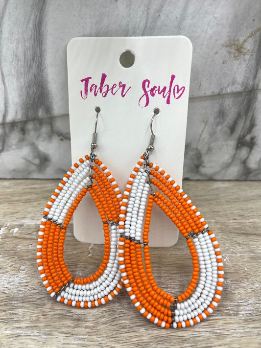 Orange White Kenyan Beaded Earrings