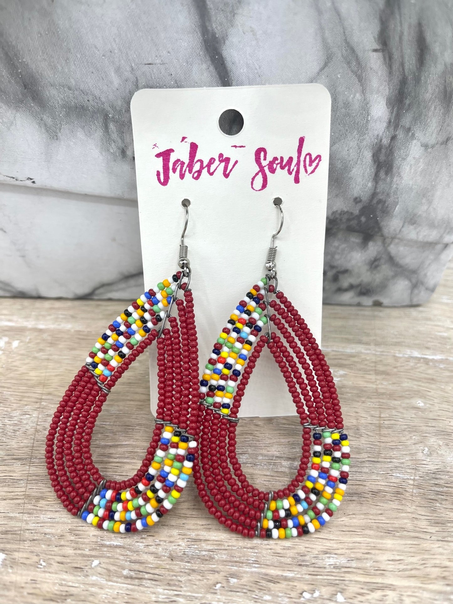 Red Rainbow Kenyan Beaded Earrings