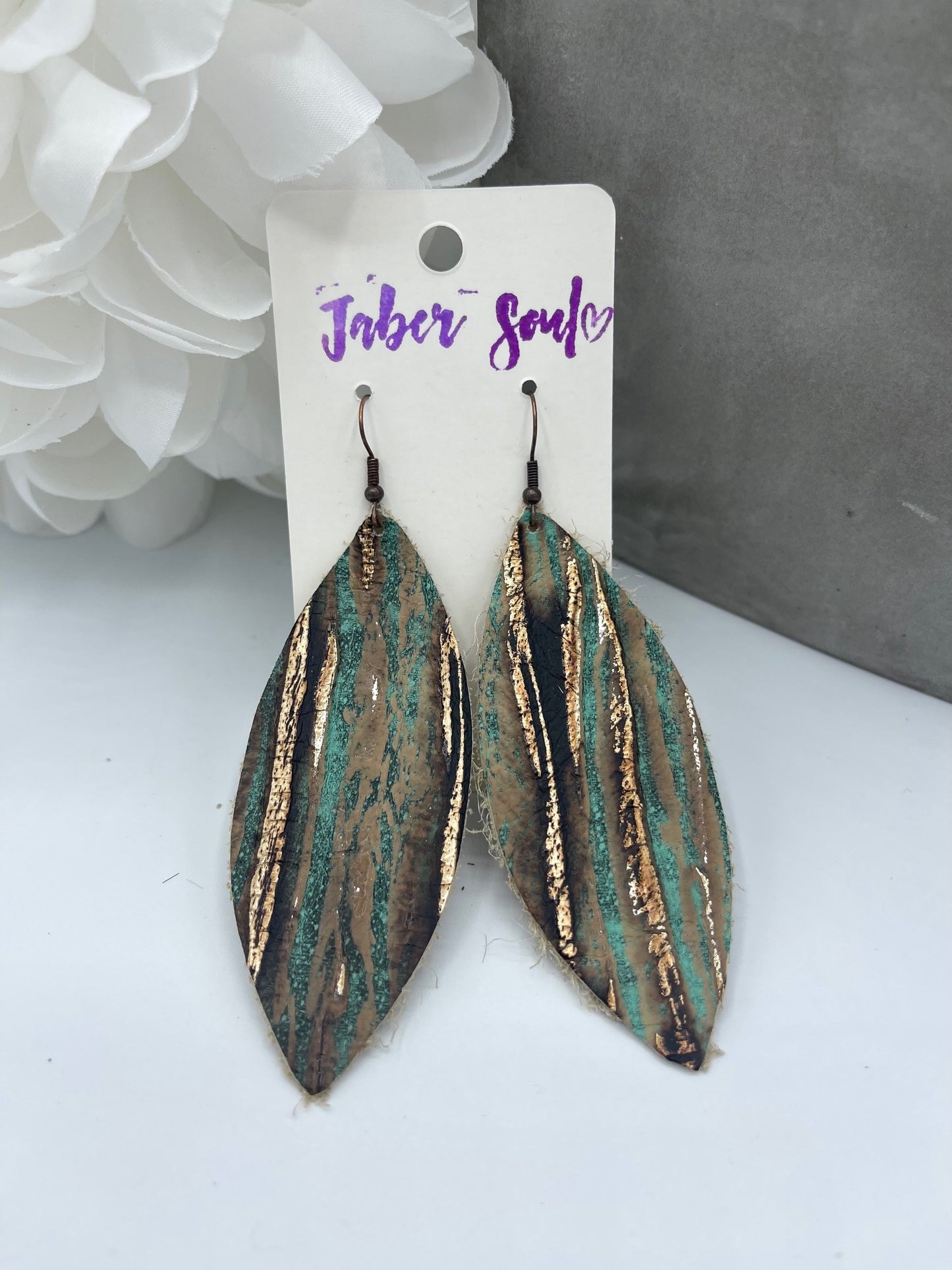 Embossed Leather Woven Gold Earrings