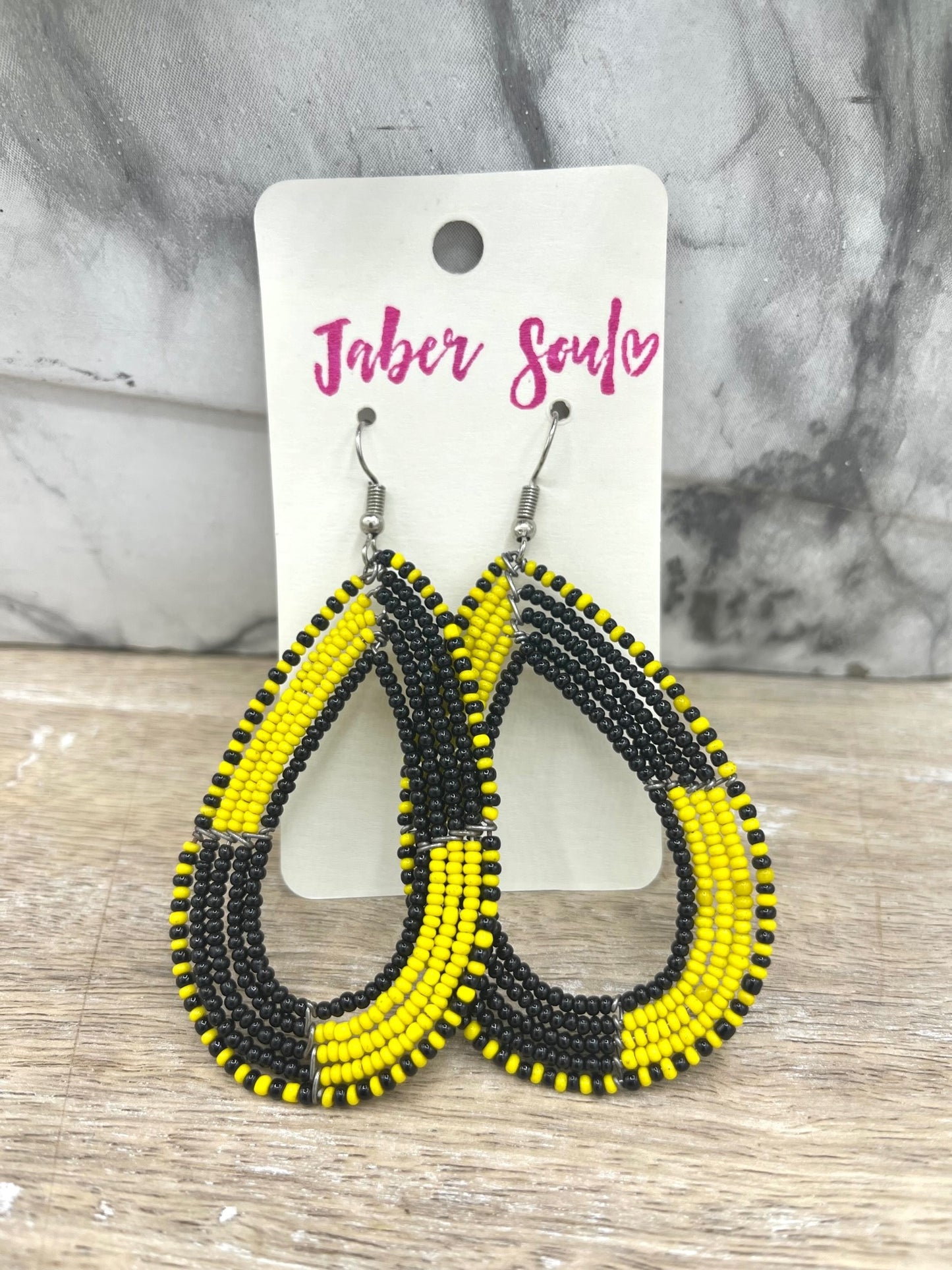 Black & Yellow Kenyan Beaded Earrings