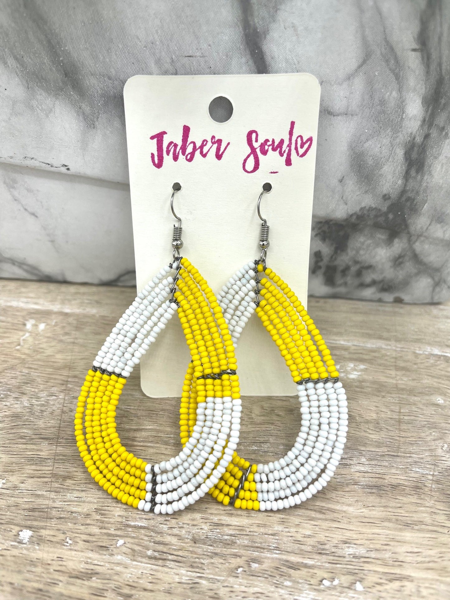 Yellow & White Kenyan Beaded Earrings