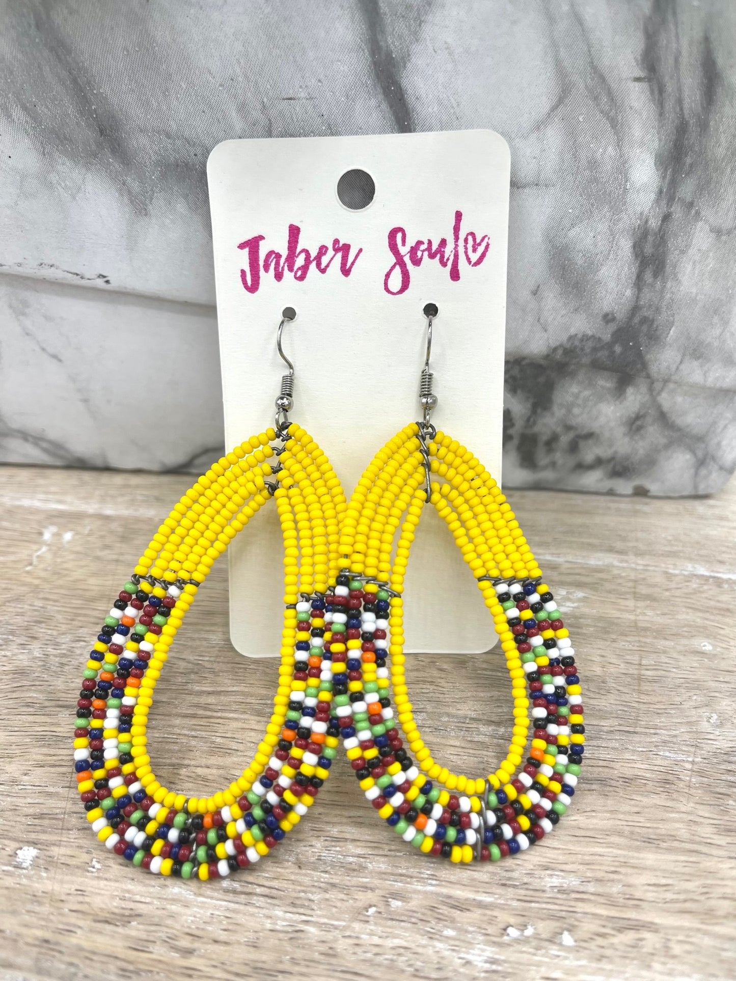 Yellow Rainbow Kenyan Beaded Earrings